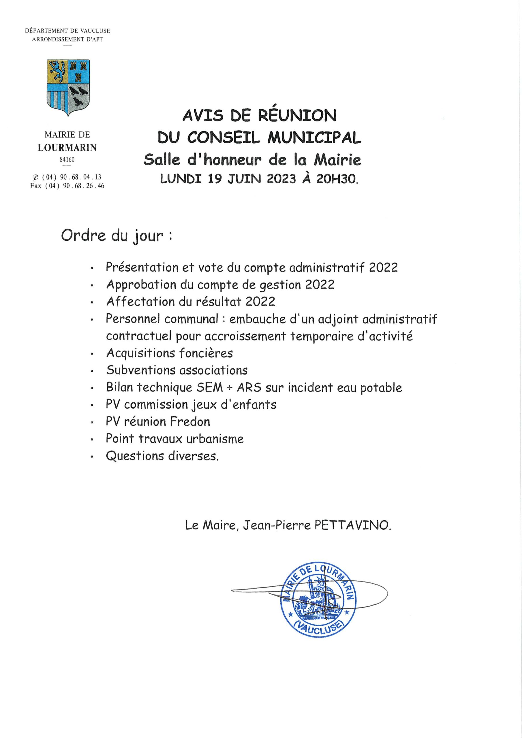Avis de réunion du Conseil Municipal — free download